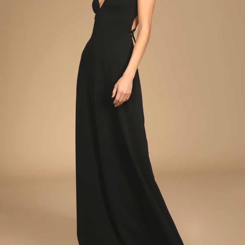 Wilfred Black Backless Gown with Plunge Neckline for Cocktail